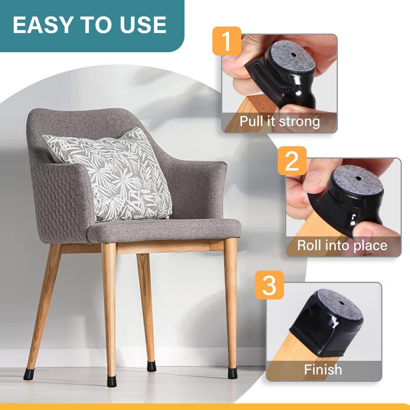 ANSIBLE 24 Pcs Chair Leg Floor Protectors Round, Silicone Felt Furniture Leg Pads Caps Covers for Hardwood Floors (Fit 1-5/16"" to 2"") - Image 4
